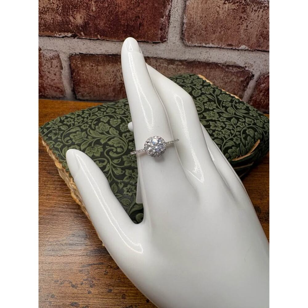Size 9 - 0.98 CTW Round Cut w/Halo Moissanite Ring in 925 Sterling Silver